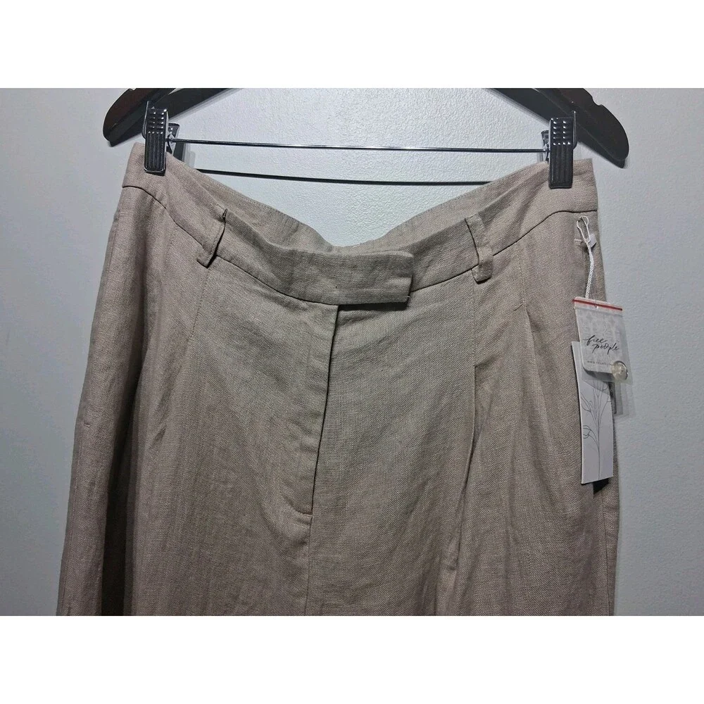 Free People Lyla 100 % Linen Wide Leg Pants In Sand Size 8 NWT